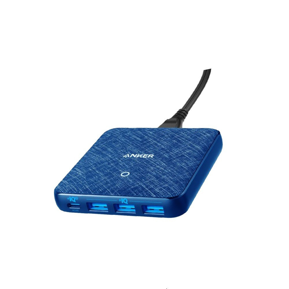 انكر منصة شحن مخرج PD و 3 مخارج سريعة بقوة 65 واط قماشي - ازرق